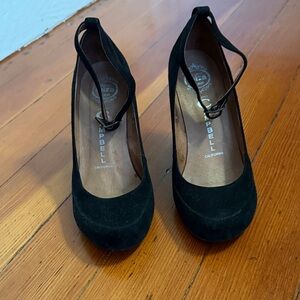 Jeffrey Campbell Black Suede wedge Ibiza Last, flamenco round toe, ankle straps
